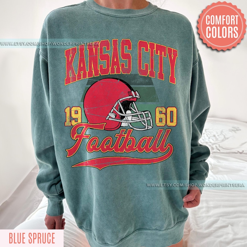 Vintage Style Kansas City Football Comfort Colors Crewneck Sweatshirt,Kansas City Football Sweatshirt,Womens Men Kansas City Shirt Gift FSE8 bild 6