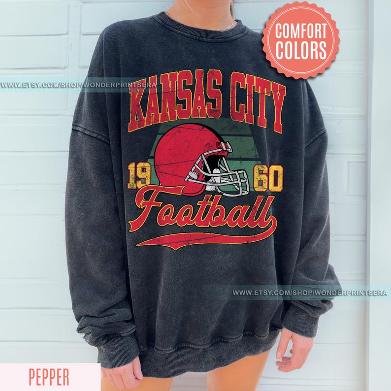 Vintage Style Kansas City Football Comfort Colors Crewneck Sweatshirt,Kansas City Football Sweatshirt,Womens Men Kansas City Shirt Gift FSE8 bild 2