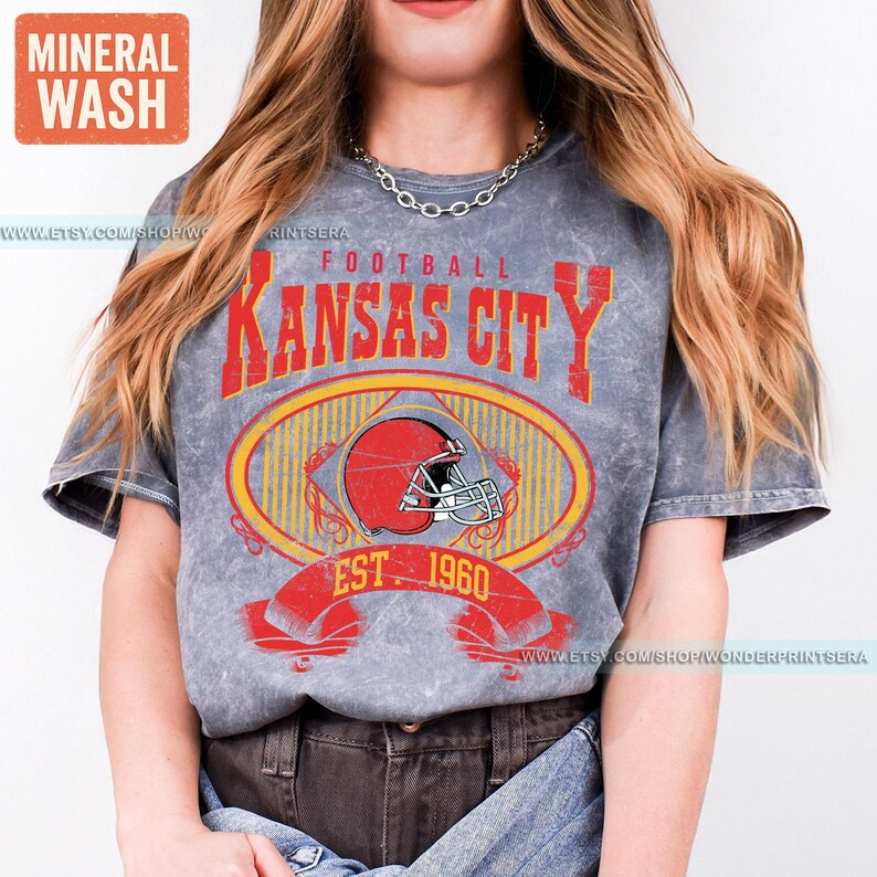 Kansas City Football Mineral Wash Vintage Style T-Shirt, Kansas City Football Crewneck, Football T-Shirt, Kansas City Fan Gifts FAR8 image 6