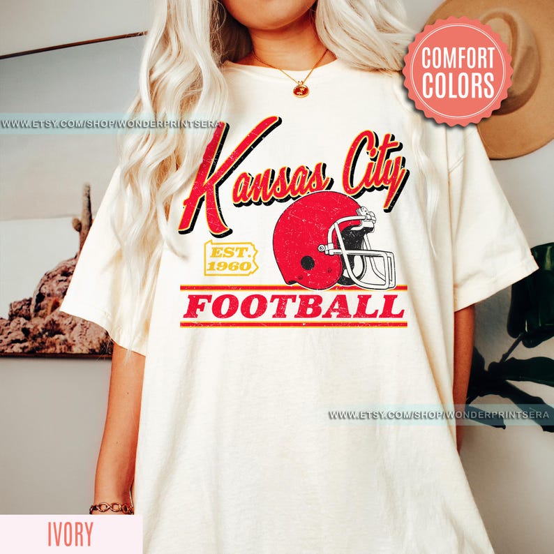 Vintage Style Kansas City Football Comfort Colors Crewneck Sweatshirt,Kansas City Football Sweatshirt,Womens Men Kansas City Shirt Gift FGC8 image 7