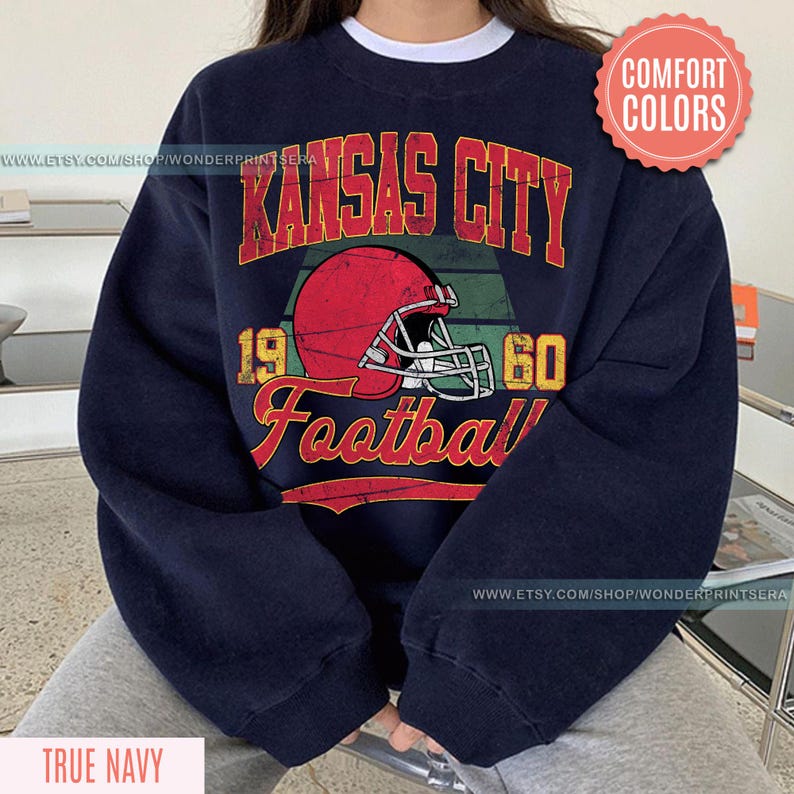 Vintage Style Kansas City Football Comfort Colors Crewneck Sweatshirt,Kansas City Football Sweatshirt,Womens Men Kansas City Shirt Gift FSE8 bild 3