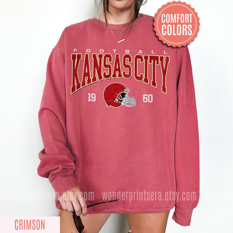 Kansas City Football Comfort Colors Vintage Style Sweatshirt, Kansas City Football Crewneck, Football Sweatshirt, Kansas City Fan Gifts FND8 image 3