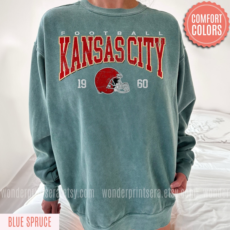 Kansas City Football Comfort Colors Vintage Style Sweatshirt, Kansas City Football Crewneck, Football Sweatshirt, Kansas City Fan Gifts FND8 image 6