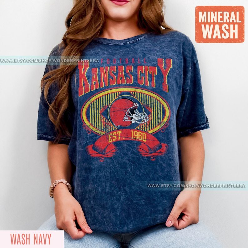 Kansas City Football Mineral Wash Vintage Style T-Shirt, Kansas City Football Crewneck, Football T-Shirt, Kansas City Fan Gifts FAR8 image 5