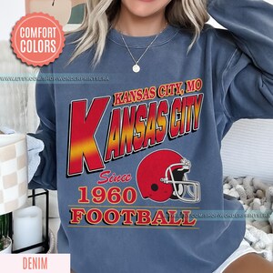 Vintage Style Kansas City Football Comfort Colors Crewneck Sweatshirt,Kansas City Football Sweatshirt,Womens Men Kansas City Shirt Gift FJK8 image 5