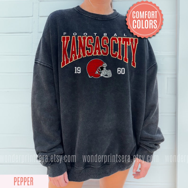 Kansas City Football Comfort Colors Vintage Style Sweatshirt, Kansas City Football Crewneck, Football Sweatshirt, Kansas City Fan Gifts FND8 image 2