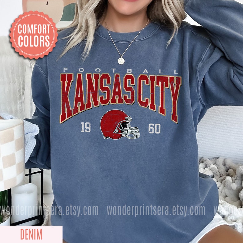 Kansas City Football Comfort Colors Vintage Style Sweatshirt, Kansas City Football Crewneck, Football Sweatshirt, Kansas City Fan Gifts FND8 image 5