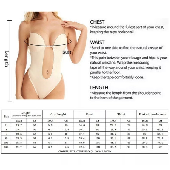 Women U Plunging Bodysuit Backless Body Shaper Invisible Push Up Bra Deep  V-Neck