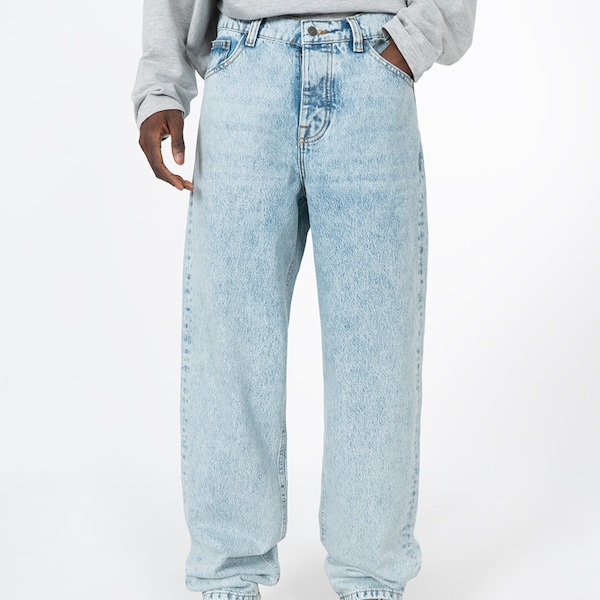 Jean baggy urbain pour homme en denim bleu clair délavé