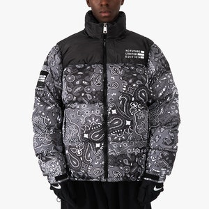 Limited Paisley Mens Puffer Jacket in Black