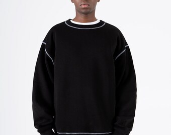 Contrast Seam Detailed Men's Oversize Sweatshirt Premium Sweatshirt