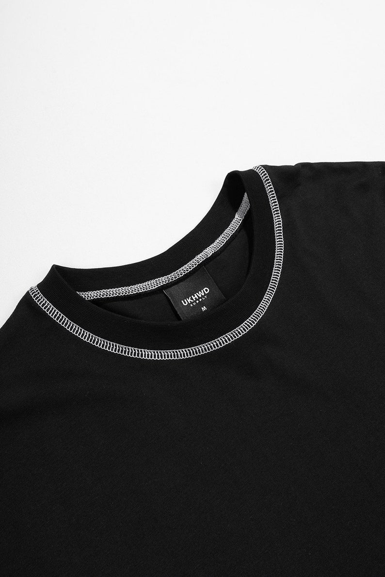 Contrast Stitch Detailed Oversize Men's T-shirt in Black 90S Tshirt ...