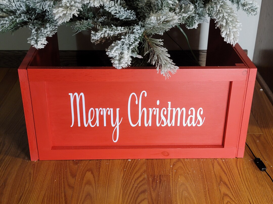 Christmas Tree Wood Skirt Box, Collapsible, Farmhouse Tree Skirt