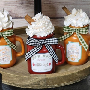 Pumpkin Spice or Apple Cider Tier Tray Decor Faux Whip Cream Mini Jar Mini Mug