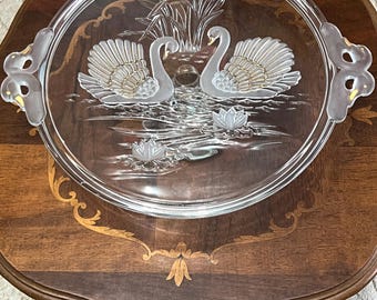 Vintage collectible cake plate cake bowl Swan Lake Crystal glass