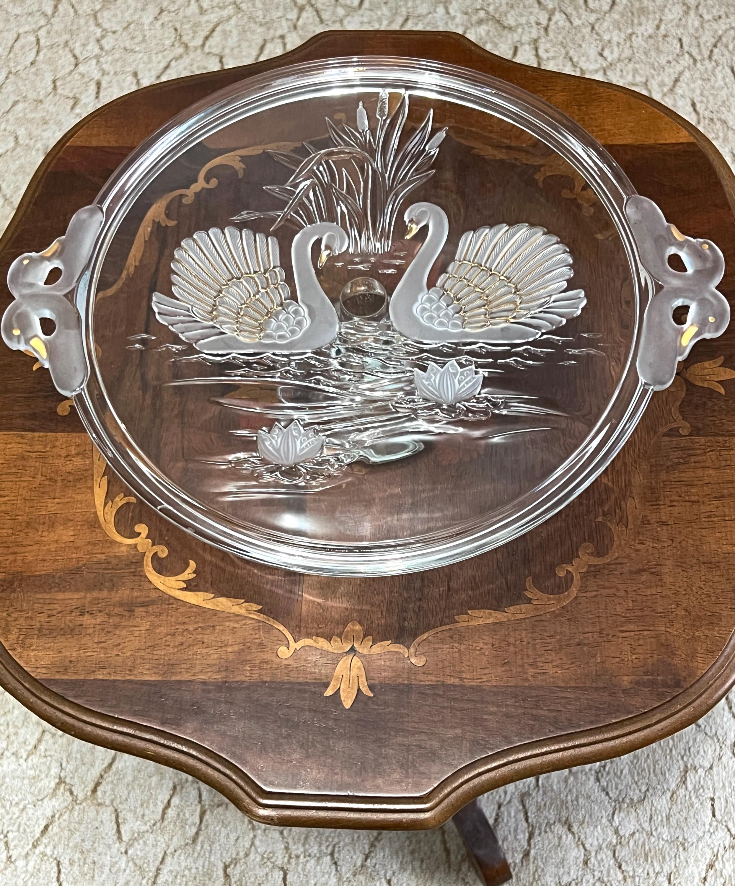 Vintage Collectible Cake Plate Cake Bowl Swan Lake Crystal Glass