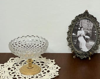 Crystal bowl vintage crystal glass bonbonniere gold foot mid century