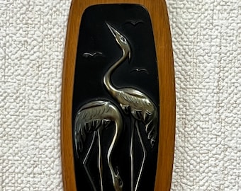 Vintage Mural Picture 3D Relief Cranes 50s Mid-Century