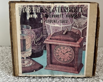 Vintage Retro Eichenholz Untersetzer- Set  Korkuntersetzer  Geschenk