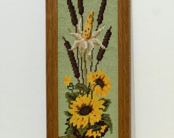 Gobelin picture with sunflowers Embroidered picture Wall picture Framed canvas picture
