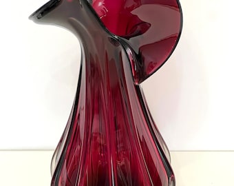 Vintage Murano Zipfervase Glass Art Vase Ruby Red Italy Mid Century