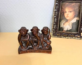 3 monkeys sculpture copper "see nothing, say nothing, hear nothing" antique gift vintage
