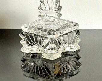 Vintage crystal jewelry box by Ernst Buder with lid, lead crystal, crystal glass jewelry box