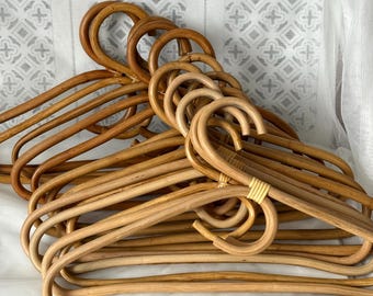 Vintage rattan bamboo wood clothes hanger, 1970s rarity