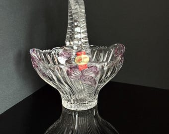 Lead crystal bowl, candy dish, bonbonniere, bowl with handle, mid-century modern, by Anna