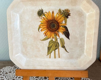 Vintage square bowl with sunflower motif by Ceramica Italy