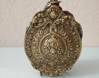 Antique powder flask brass powder flask 19th century