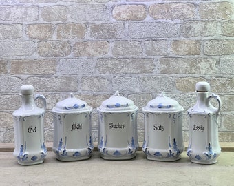 Set 5 Stück alte Keramiktöpfe Keramikdosen Porzellan Vorratsdose Aufbewahrungsdose