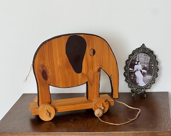 Wooden Toy Elephant Wooden Elephant Old Pull Along Toy Mid Century