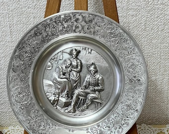 Antique pewter plate wall plate SKS pewter musician relief plate