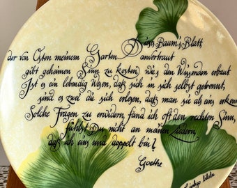 Vintage porcelain plate with poem by Johann Wolfgang Goethe