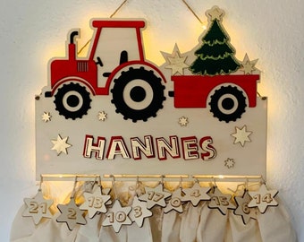 Calendrier de l'Avent XXL Tracteur en bois, personnalisé avec le texte de votre choix et dans la couleur de votre choix, idée cadeau, Noël pour bébés, Avent, Saint-Nicolas