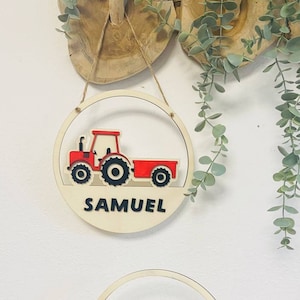 Targhetta personalizzata, insegna della porta, insegna di legno bambini bambino, regalo nascita battesimo compleanno, trattore, figlioccio, bambino decorazione nursery ragazzo