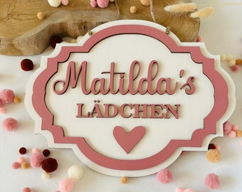 Sweet name plate for the store, personalized with desired text and in your desired colors, children's room, door sign