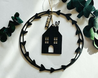 Corona de puerta negra moderna, decoración de ventanas, decoración minimalista escandinava hygge loop