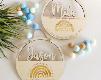 Birth sign, birth gift, personalized, baby gift, baptism gift, name plate, wooden birth board, baptism gift