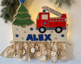 Adventskalender XXL Feuerwehr  aus Holz, personalisiert mit Wunschtext und in Wunschfarbe, Geschenkidee, Babys Weihnachten, Advent, Nikolaus