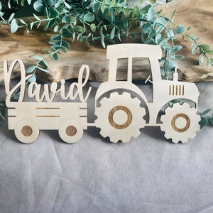 Decoración de pared personalizada con forma de tractor de madera y nombre | Decoración para la habitación infantil de niños | Regalo para nacimiento, bautizo y cumpleaños
