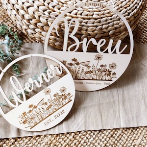 Personalized door sign family, wildflowers, sign, gift, door wreath, name plate, housewarming gift, birthday, wedding, wall wreath