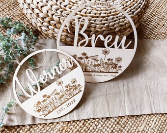 Personalized door sign family, wildflowers, sign, gift, door wreath, name plate, housewarming gift, birthday, wedding, wall wreath