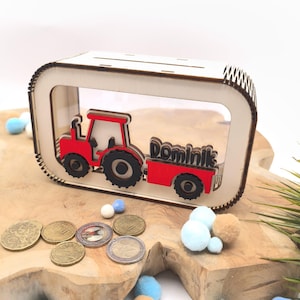 Traktor Spardose personalisiert mit Namen, Sparschwein, Geldgeschenk, Geschenk zur Geburt, Taufe, Geburtstag, Geschenkidee, Trekker, Farm