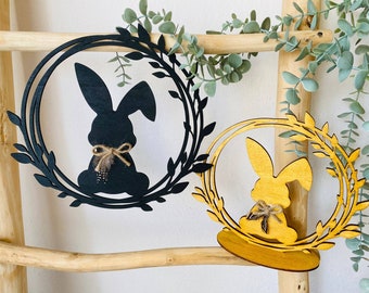 Mooie dubbelrijige raamkrans met veren en konijntjes in jouw gewenste kleur, wanddecoratie, deurkrans, raamdecoratie, paaskrans, paasdecoratie, veren,