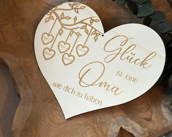 Corazón de madera personalizado con texto deseado y nombre para abuela, mamá / la felicidad es tener una abuela como tú