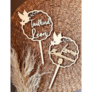 Personalized wooden cake topper with desired text, communion, baptism, cake decoration, cake decoration, birth, gift, gift idea