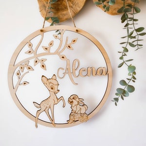 Targhetta personalizzata, targa porta, cartello in legno bambini bimbo, regalo nascita battesimo compleanno, cameretta figlioccio, coniglio cervo bamby