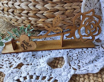 Gepersonaliseerde houten roos met naam, standaard en hart van echt hout, Valentijnsdag, Moederdag, bruidsmeisje, bruid, bruidegom, verjaardagscadeau